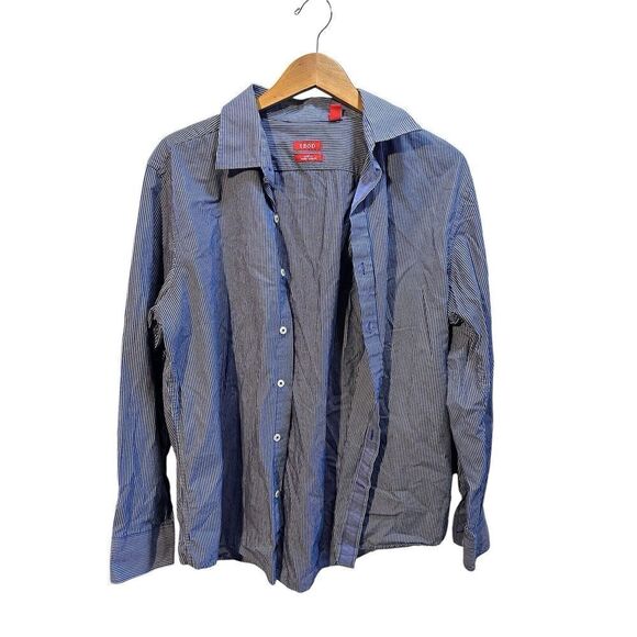 IZOD Navy Stripe Button Down Shirt Men's Large Slim Fit 100% Cotton - Picture 1 of 6